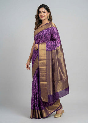 Purple Kanjivaram Silk Saree With Blouse Piece