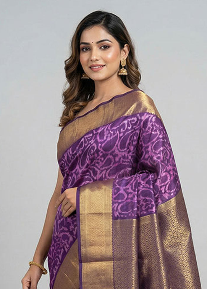 Purple Kanjivaram Silk Saree With Blouse Piece