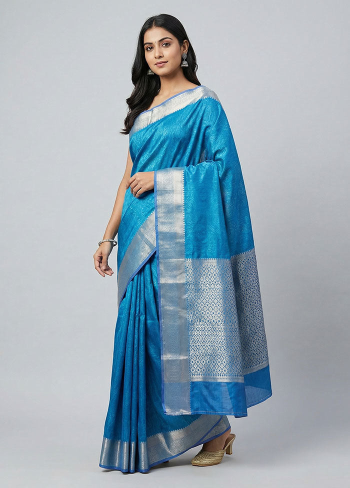 Blue Kanjivaram Silk Saree With Blouse Piece