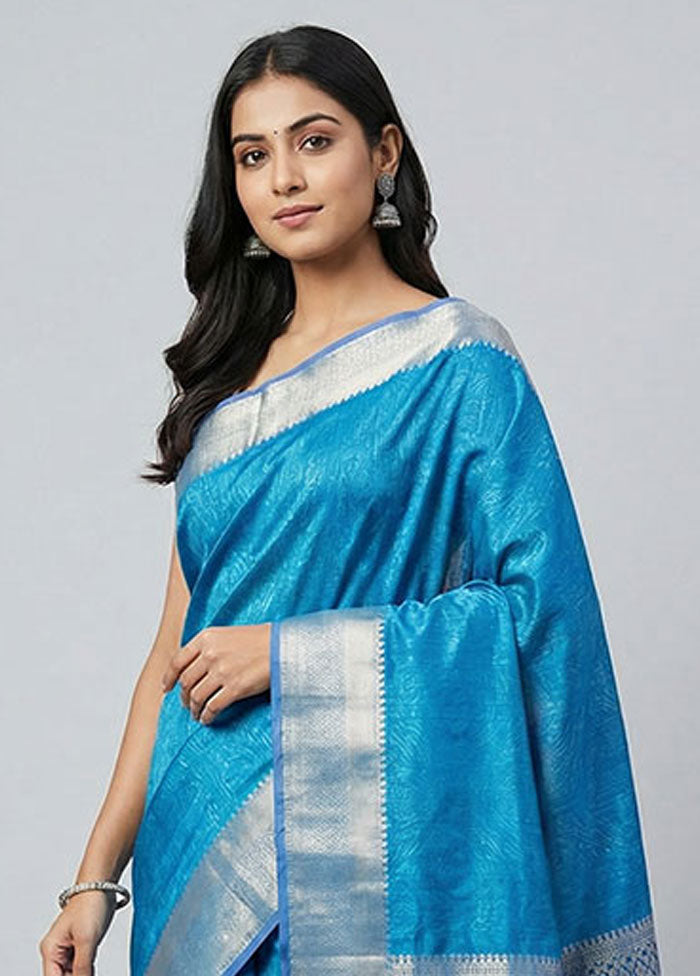 Blue Kanjivaram Silk Saree With Blouse Piece