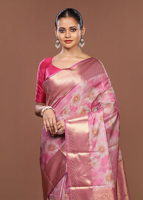 Pink Kanjivaram Silk Saree With Blouse Piece