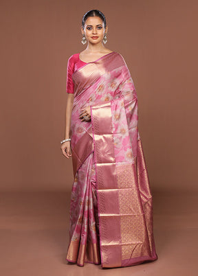 Pink Kanjivaram Silk Saree With Blouse Piece
