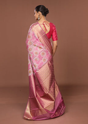Pink Kanjivaram Silk Saree With Blouse Piece