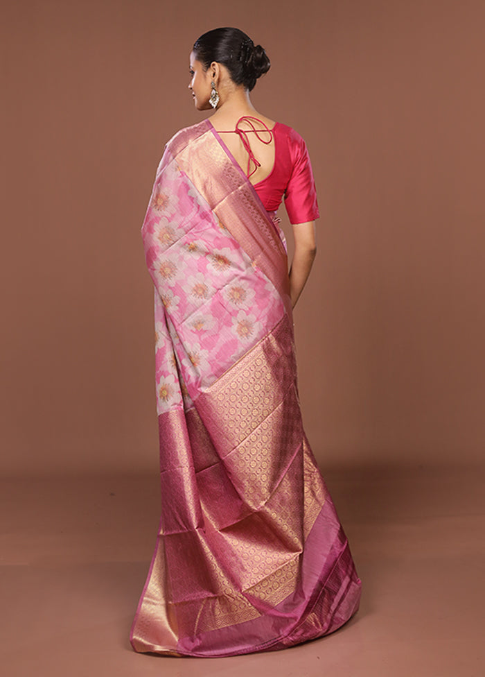 Pink Kanjivaram Silk Saree With Blouse Piece