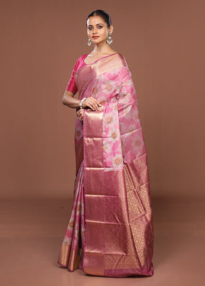 Pink Kanjivaram Silk Saree With Blouse Piece