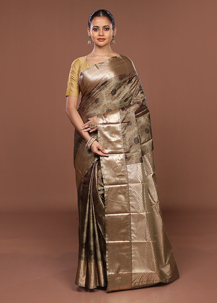 Cream Kanjivaram Silk Saree With Blouse Piece