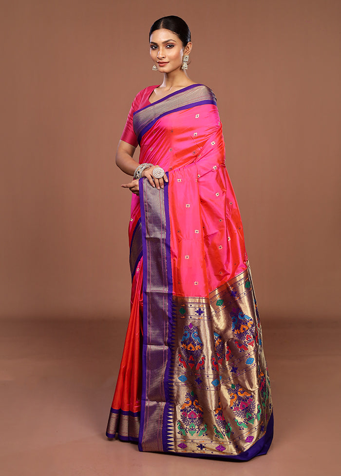 Pink Handloom Kanchipuram Pure Silk Saree With Blouse Piece
