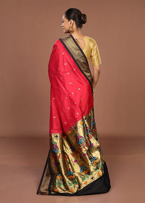 Red Handloom Kanchipuram Pure Silk Saree With Blouse Piece