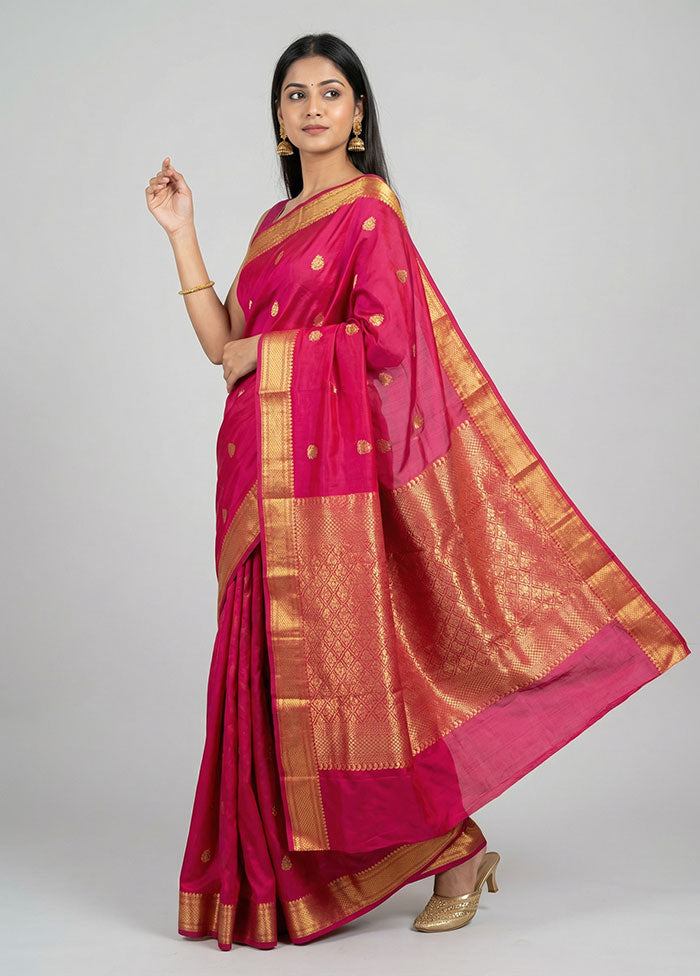 Pink Kanjivaram Silk Saree With Blouse Piece