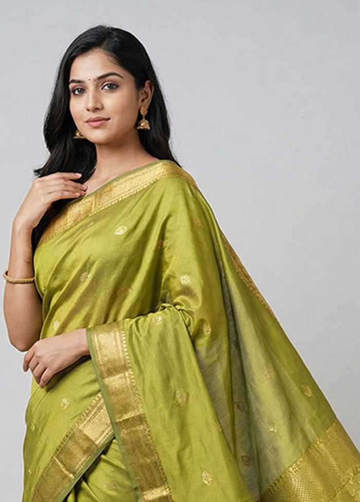Green Kanjivaram Silk Saree With Blouse Piece
