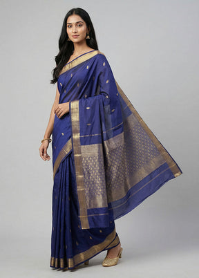 Blue Kanjivaram Silk Saree With Blouse Piece