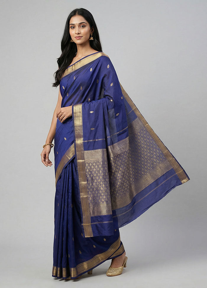 Blue Kanjivaram Silk Saree With Blouse Piece