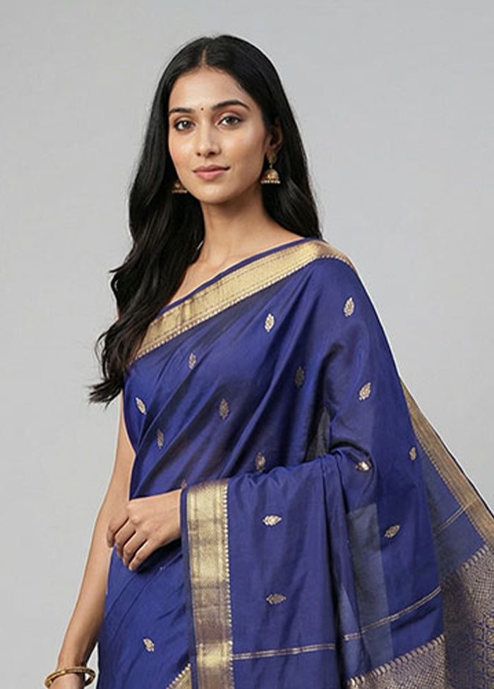 Blue Kanjivaram Silk Saree With Blouse Piece