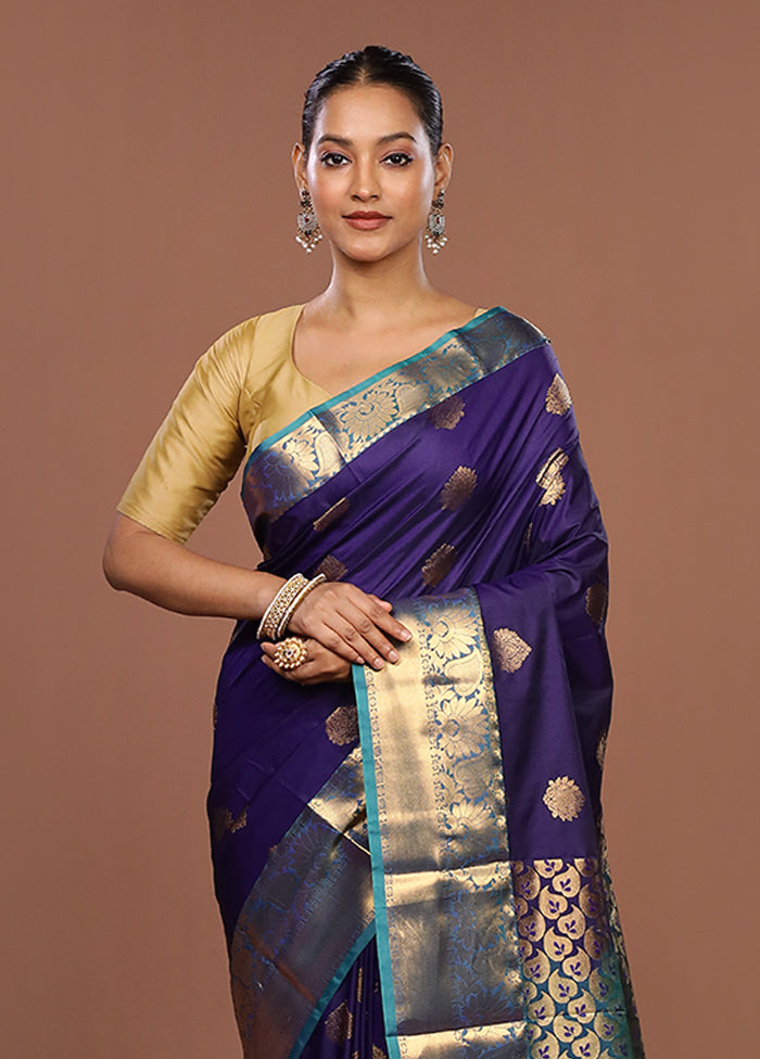 Blue Kanjivaram Silk Saree With Blouse Piece