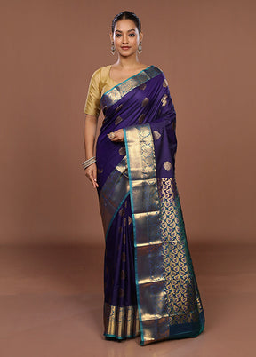 Blue Kanjivaram Silk Saree With Blouse Piece
