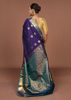 Blue Kanjivaram Silk Saree With Blouse Piece