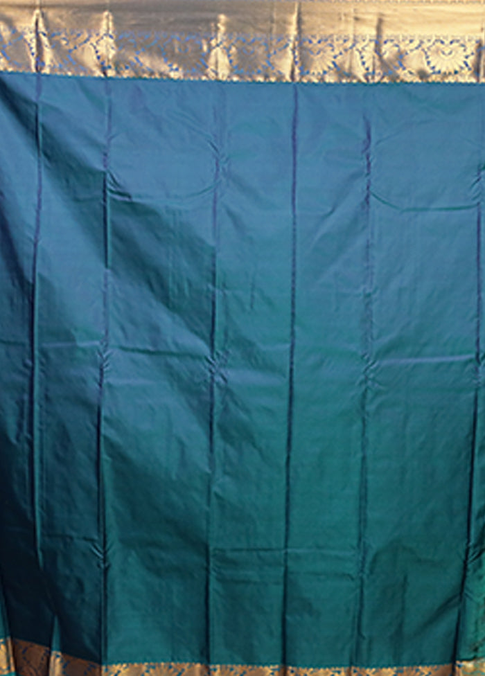Blue Kanjivaram Silk Saree With Blouse Piece