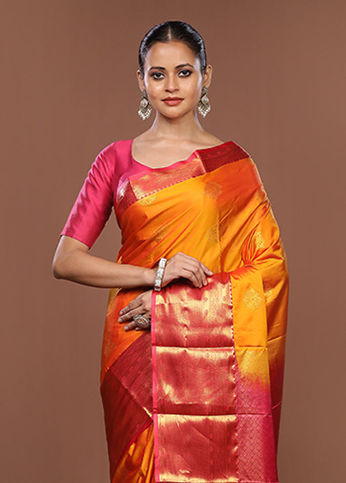 Yellow Kanjivaram Silk Saree With Blouse Piece