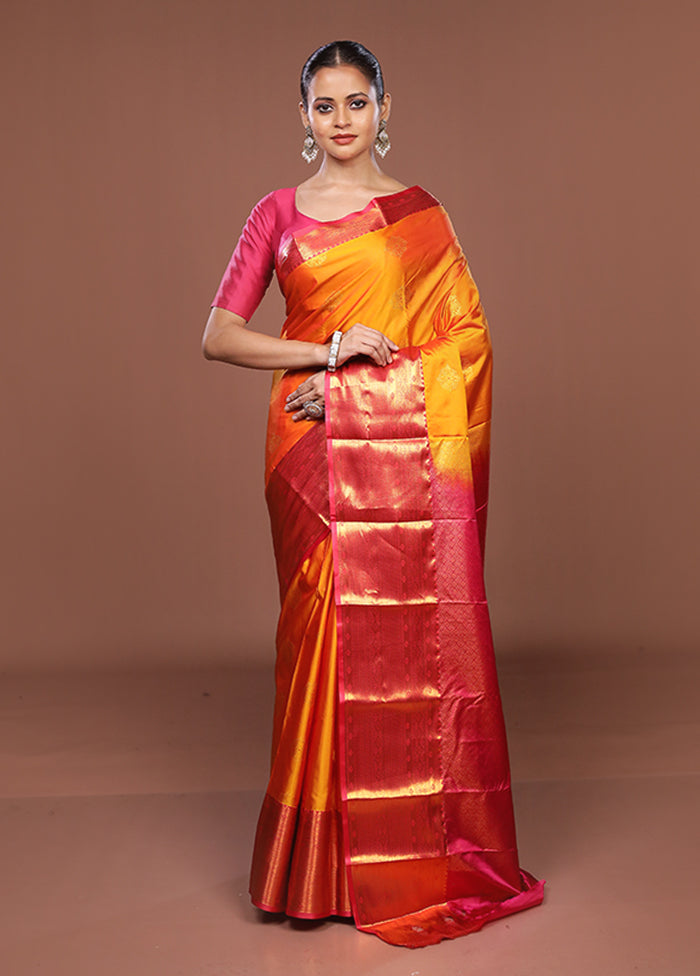 Yellow Kanjivaram Silk Saree With Blouse Piece