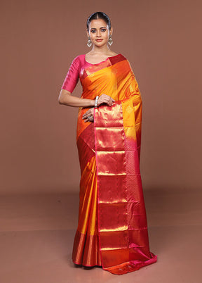 Yellow Kanjivaram Silk Saree With Blouse Piece