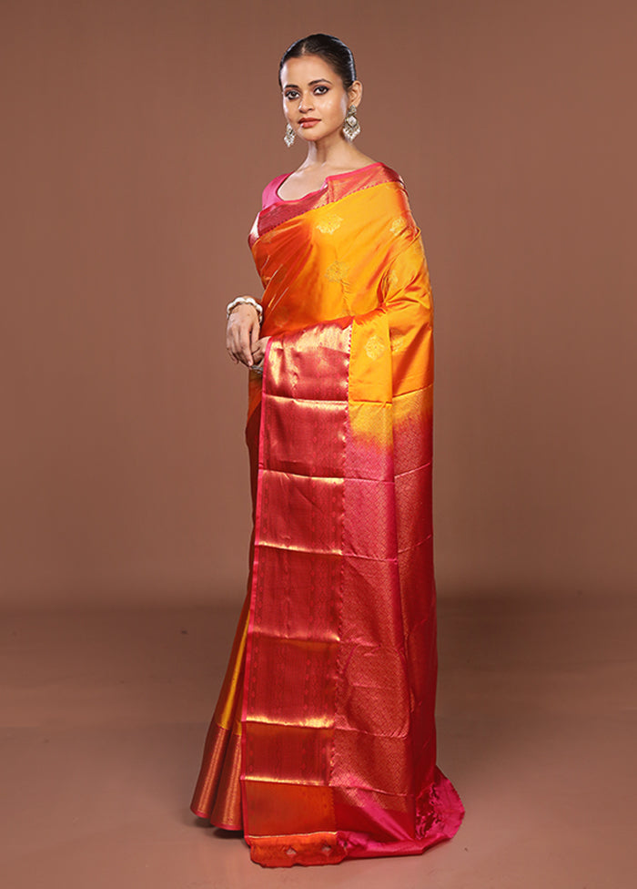Yellow Kanjivaram Silk Saree With Blouse Piece