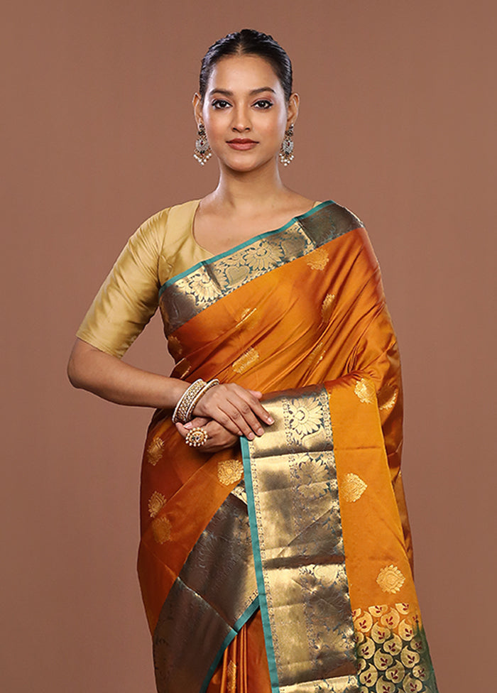 Yellow Kanjivaram Silk Saree With Blouse Piece