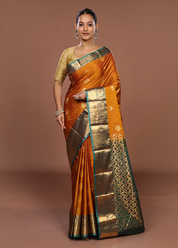 Yellow Kanjivaram Silk Saree With Blouse Piece