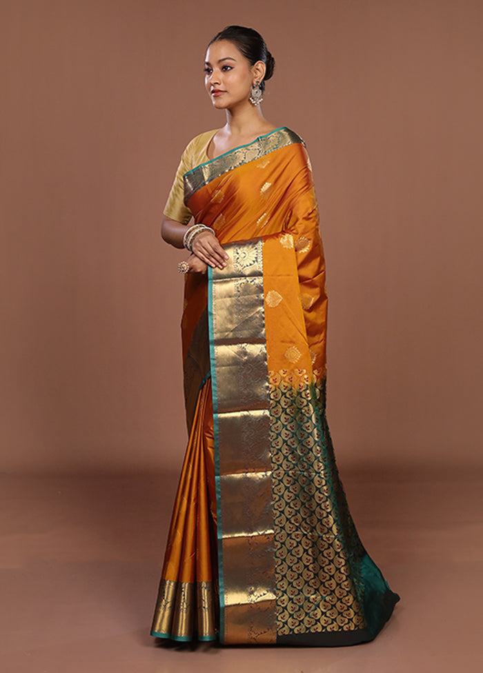Yellow Kanjivaram Silk Saree With Blouse Piece