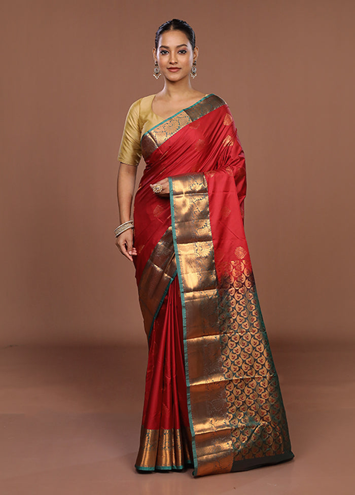 Red Kanjivaram Silk Saree With Blouse Piece