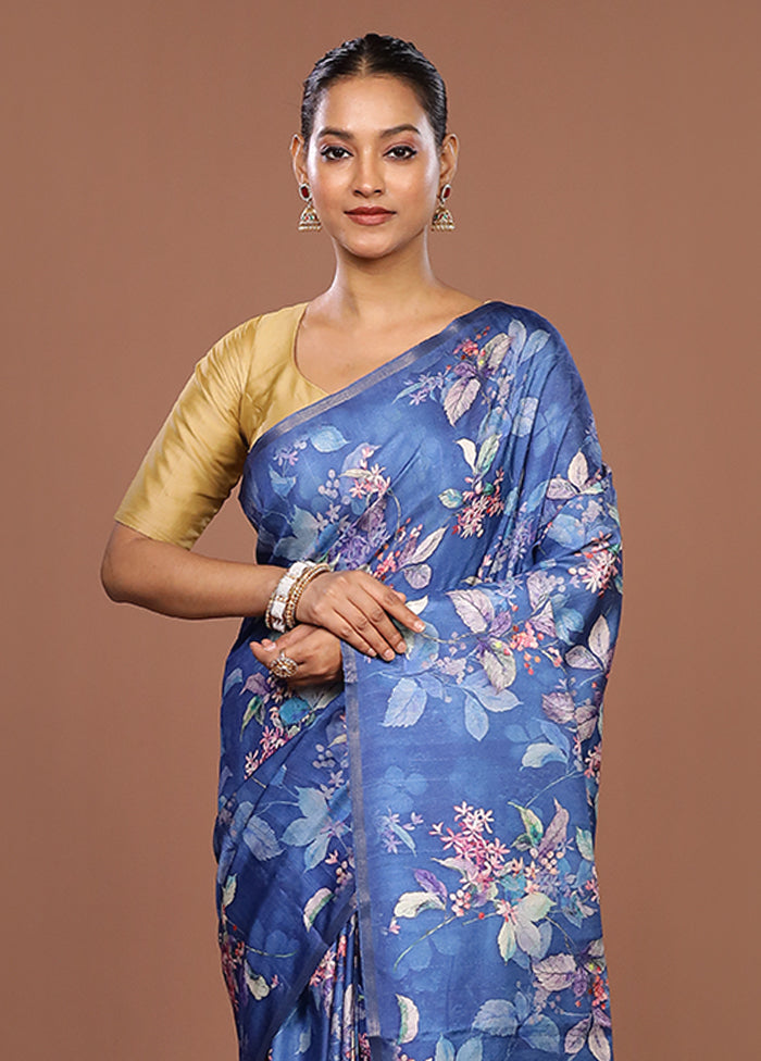 Blue Tussar Silk Saree With Blouse Piece