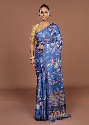 Blue Tussar Silk Saree With Blouse Piece