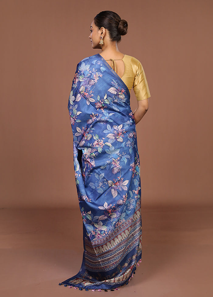 Blue Tussar Silk Saree With Blouse Piece