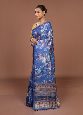 Blue Tussar Silk Saree With Blouse Piece