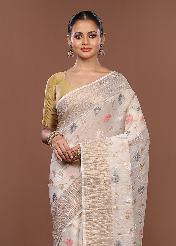 Cream Tissue Silk Saree With Blouse Piece