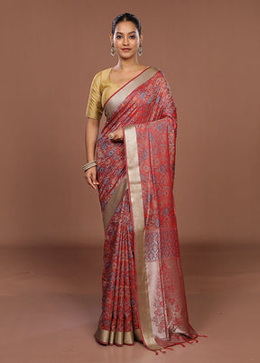 Pink Kanjivaram Silk Saree With Blouse Piece
