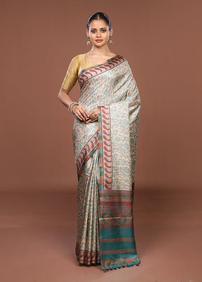 Cream Tussar Silk Saree With Blouse Piece