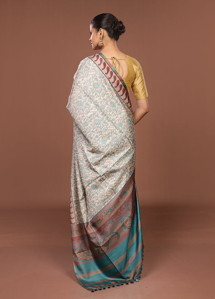 Cream Tussar Silk Saree With Blouse Piece