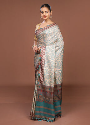 Cream Tussar Silk Saree With Blouse Piece