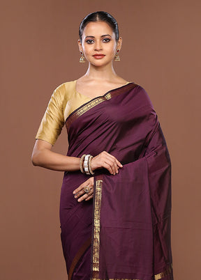 Purple Kanjivaram Silk Saree With Blouse Piece
