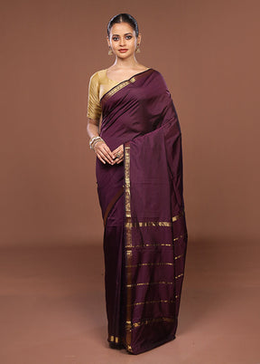 Purple Kanjivaram Silk Saree With Blouse Piece