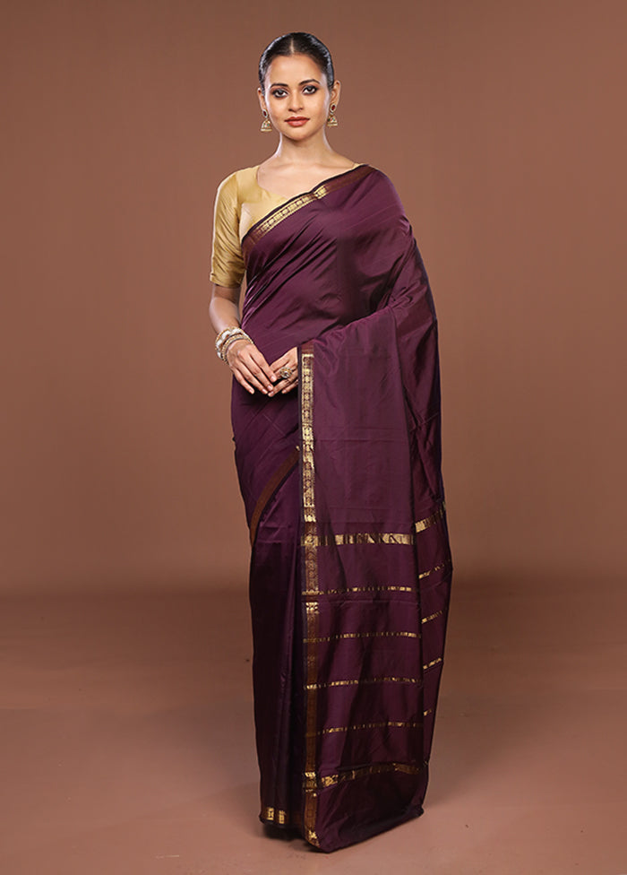 Purple Kanjivaram Silk Saree With Blouse Piece