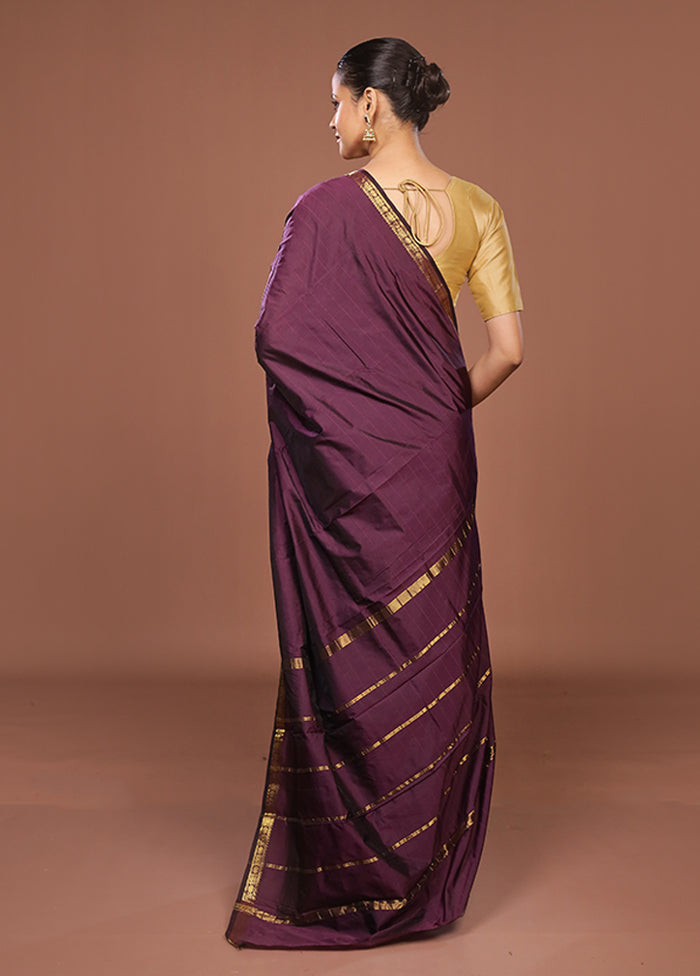 Purple Kanjivaram Silk Saree With Blouse Piece
