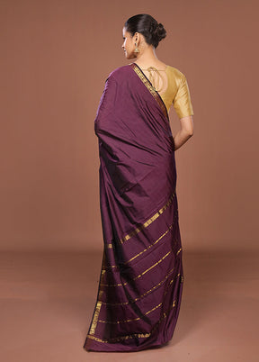 Purple Kanjivaram Silk Saree With Blouse Piece