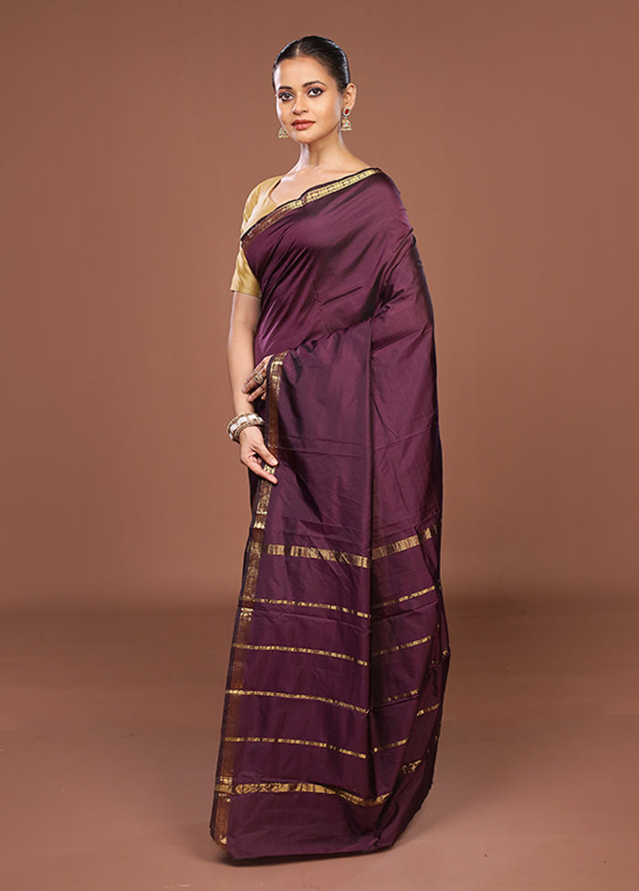 Purple Kanjivaram Silk Saree With Blouse Piece