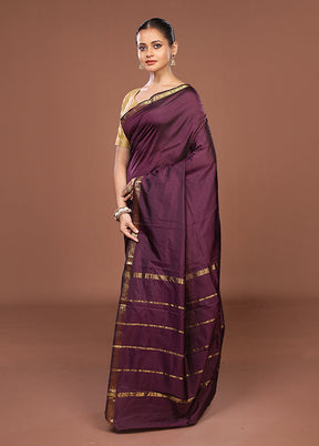 Purple Kanjivaram Silk Saree With Blouse Piece