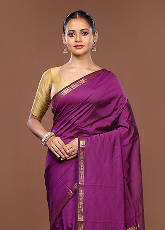 Purple Kanjivaram Silk Saree With Blouse Piece