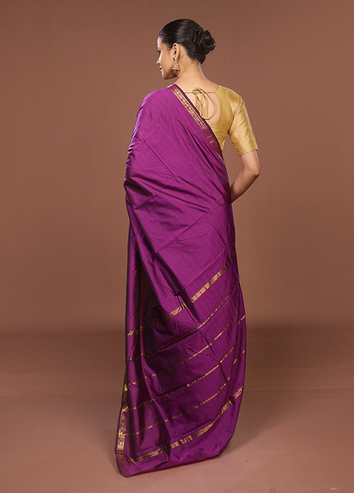 Purple Kanjivaram Silk Saree With Blouse Piece