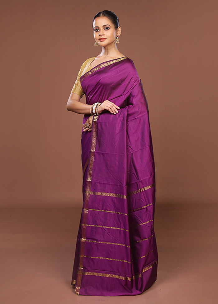 Purple Kanjivaram Silk Saree With Blouse Piece