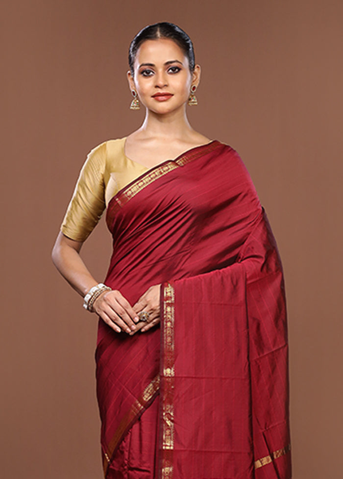 Maroon Kanjivaram Silk Saree With Blouse Piece