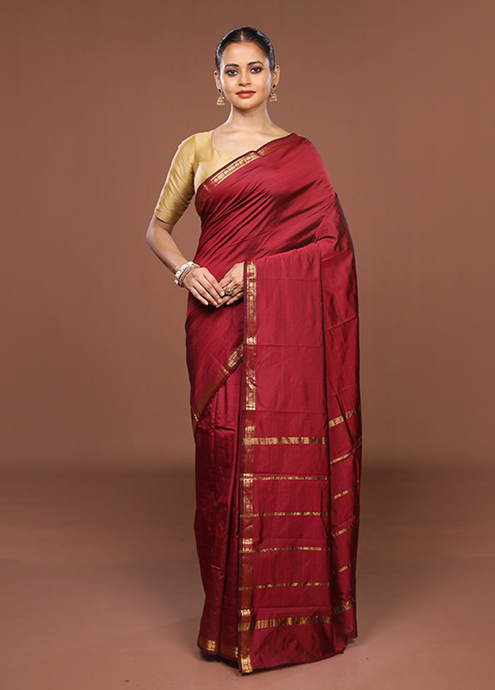 Maroon Kanjivaram Silk Saree With Blouse Piece